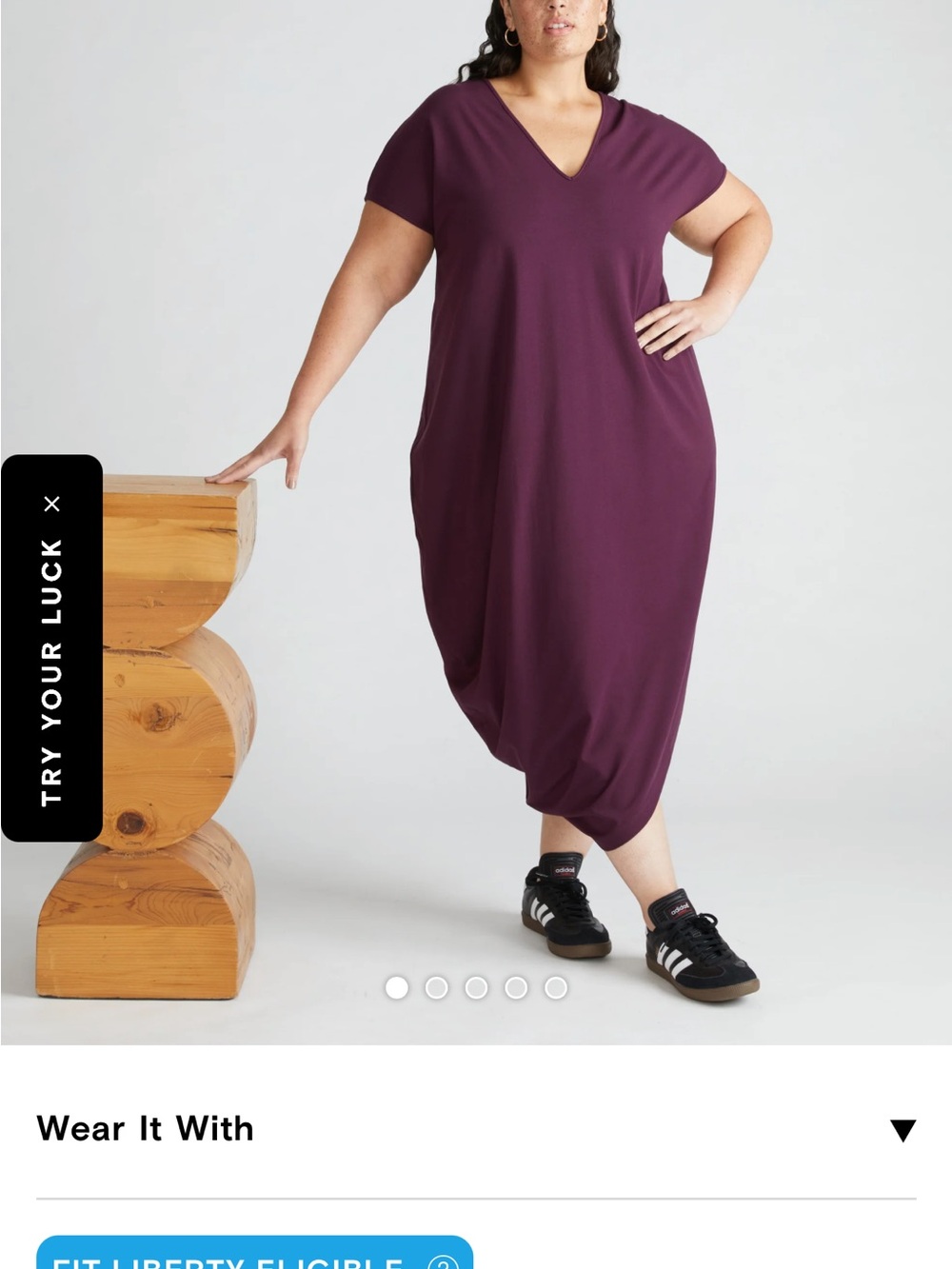 Universal Standard V-Neck Asymmetrical Midi Dress in Plum